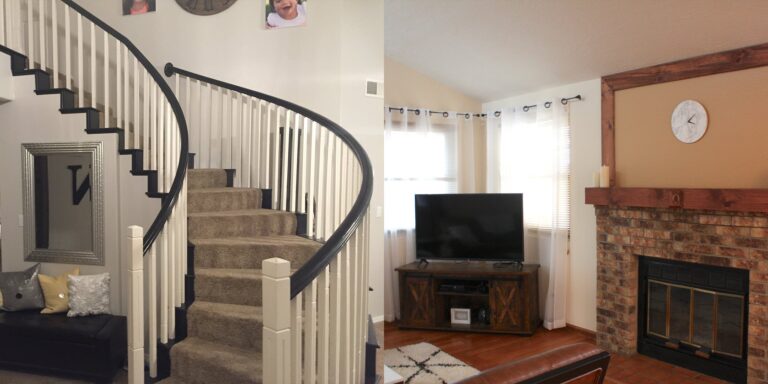 Painted stairway and living room