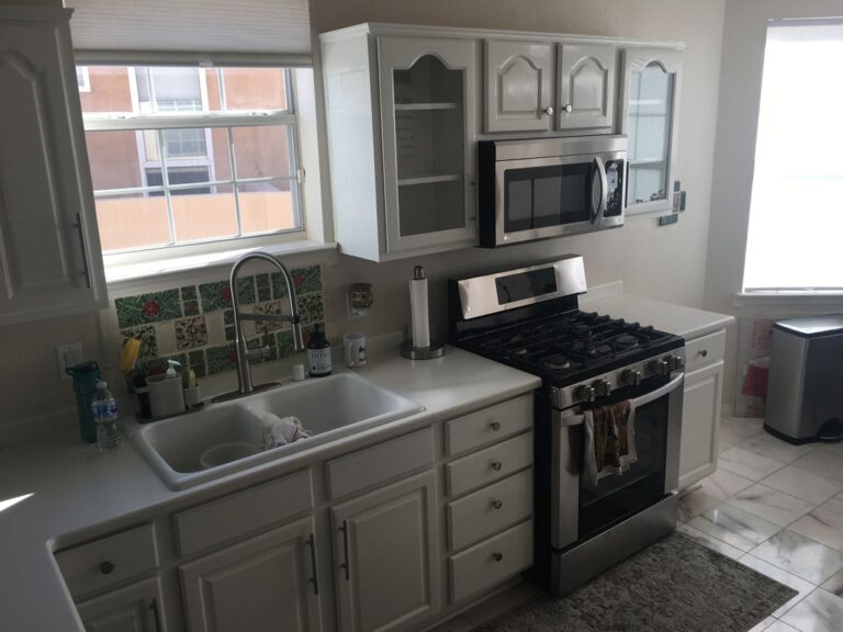 Painted gray kitchen cabinets