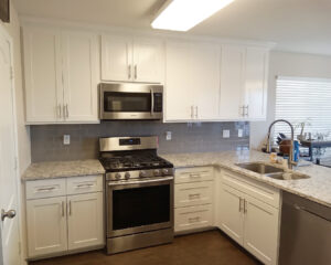 Painted white kitchen cabinets